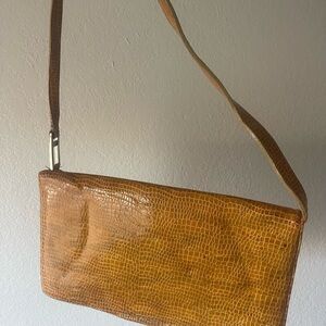Brown Crocodile Embossed Shoulder Bag